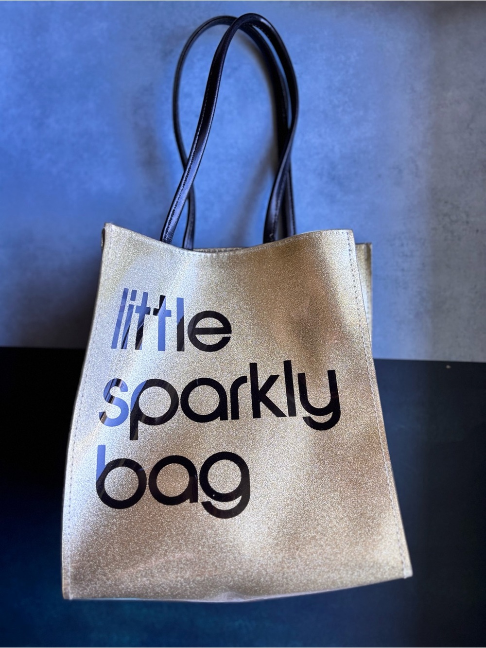 Bloomingdale's Gold Tote with Black Text and Handles